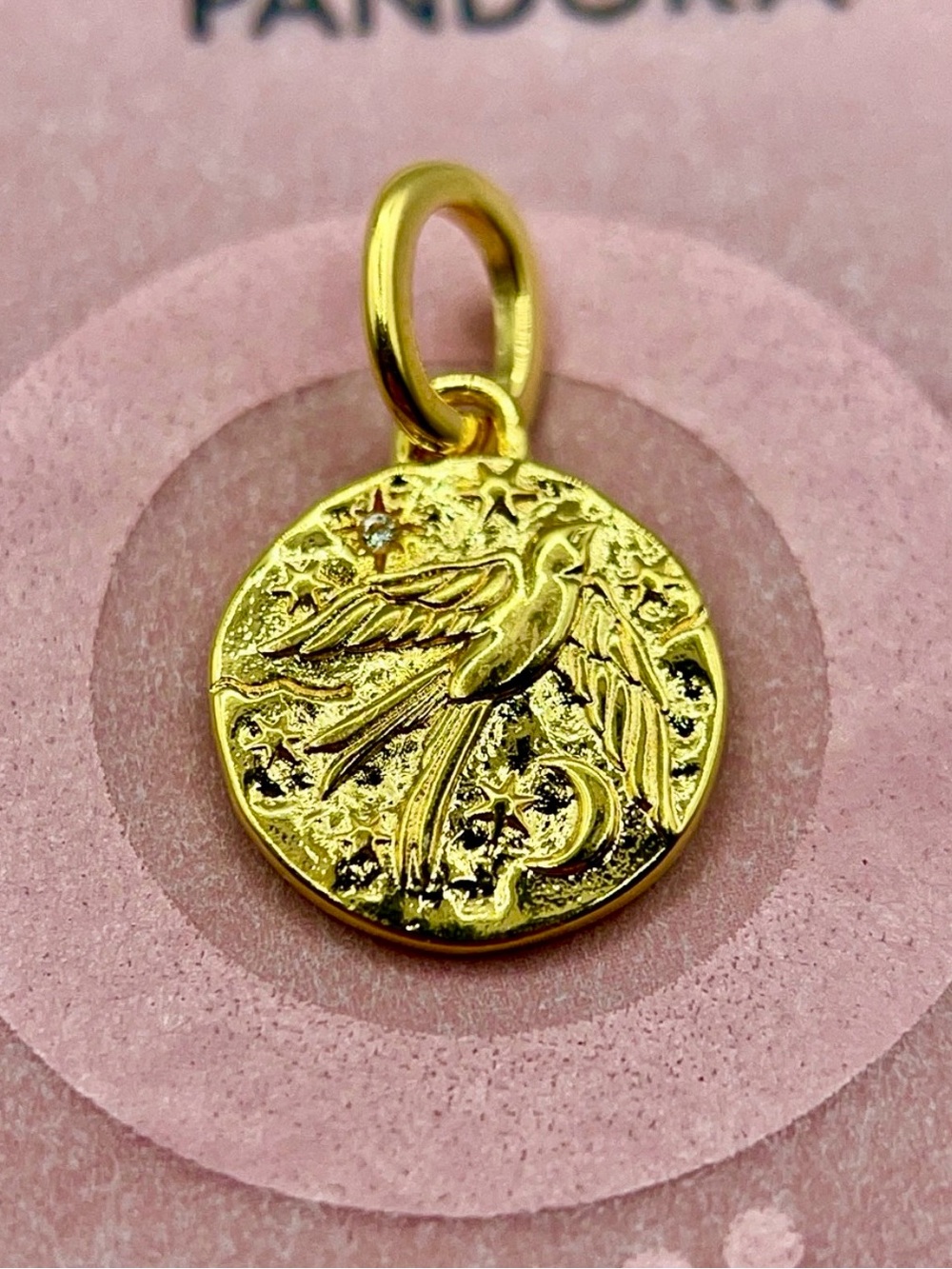 Pandora ME Burning Wings Medallion Gold Dangle Charm